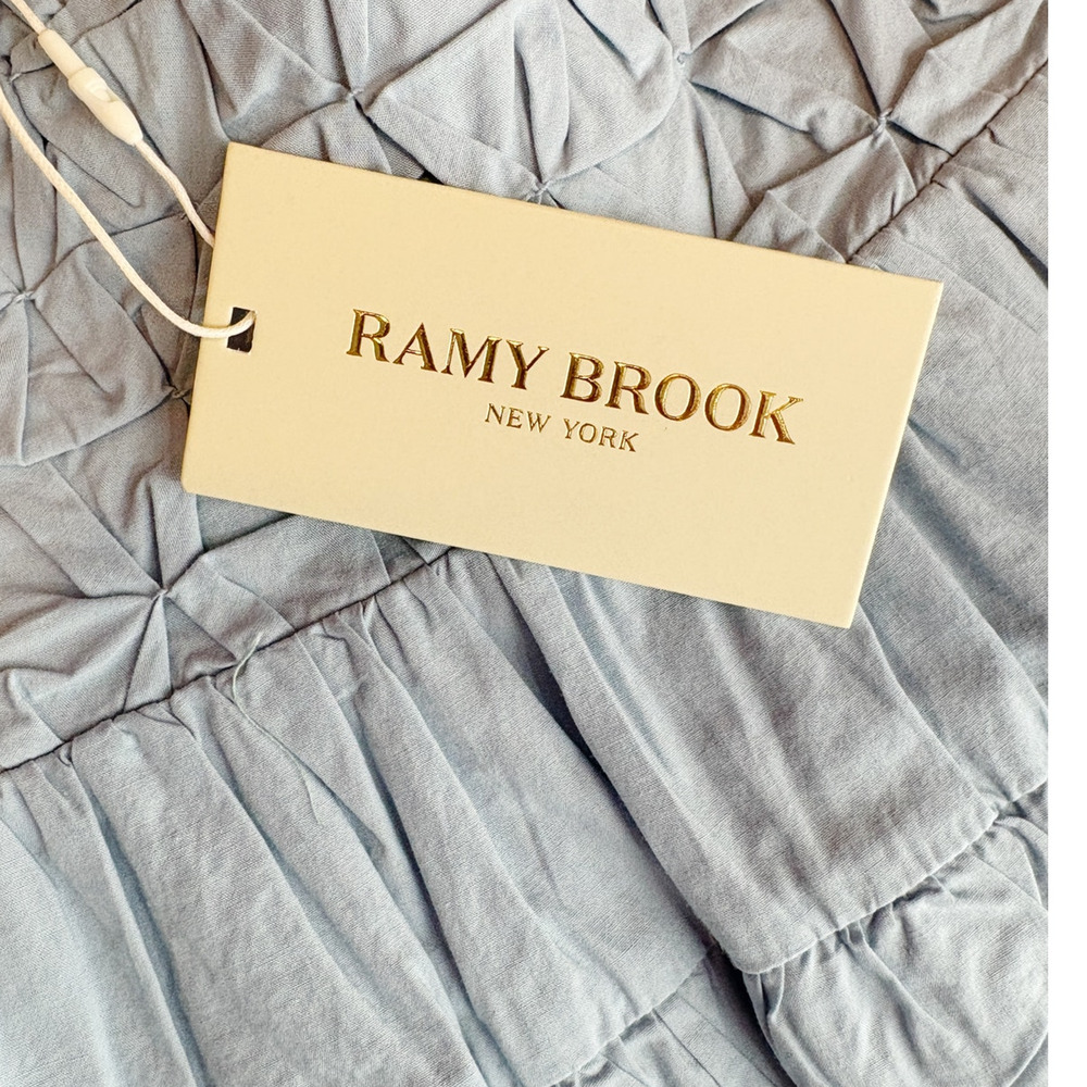 RAMY BROOK Skirt NEW Size M Jordan Smocked Light Blue Tier Cotton Miniskirt $295 - Picture 2 of 5